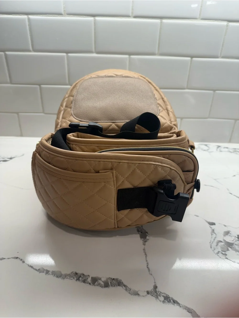Tushbaby Hip Seat Carrier Sand Vegan Leather Baby Toddler Hands Free